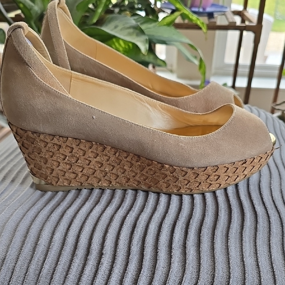 Jimmy Choo Tan Peep-Toe Wedges